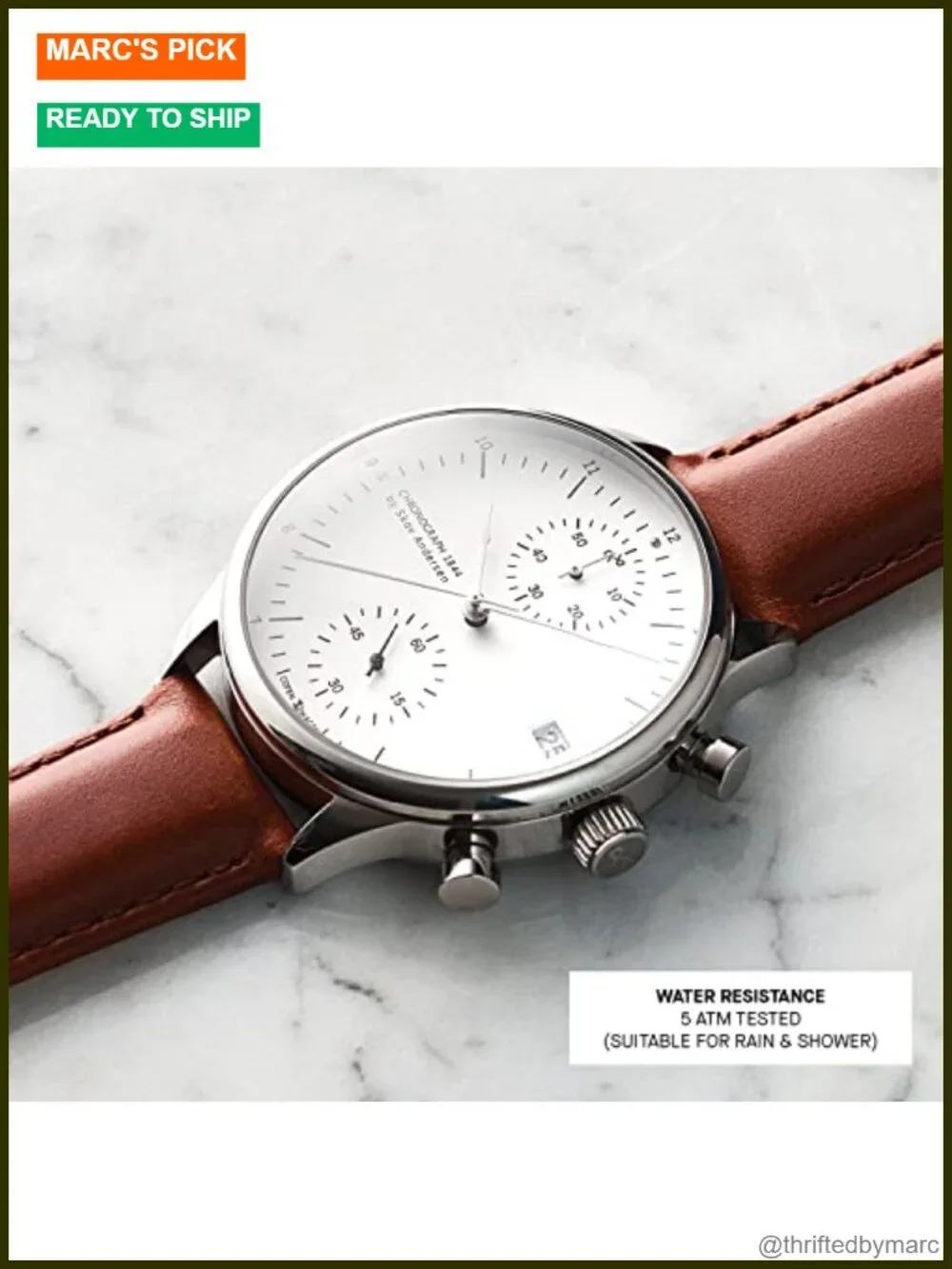 Men's Chronograph Wrist Watch, Stainless Steel, Quartz Movement, Leather Strap
